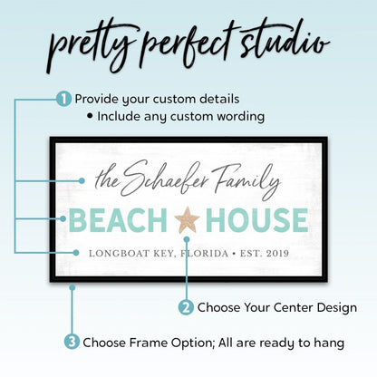 Beach House Sign Personalized | Custom Beach House Decor | Family Name Beach Sign Canvas