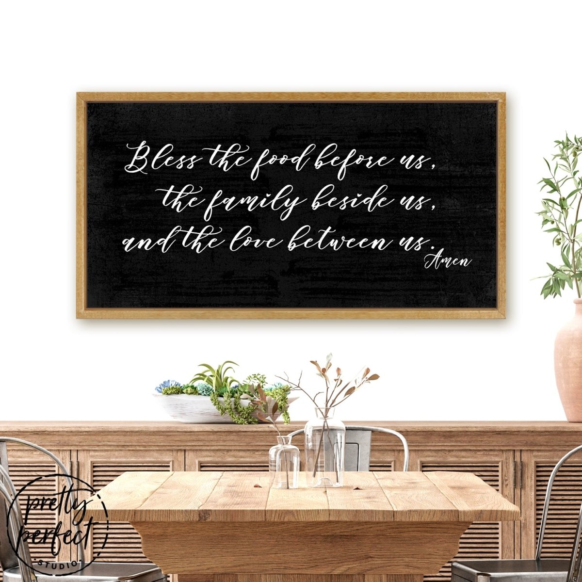 Bless the Food Before Us Canvas Sign For Dining Room Decor Above Kitchen Table - Pretty Perfect Studio