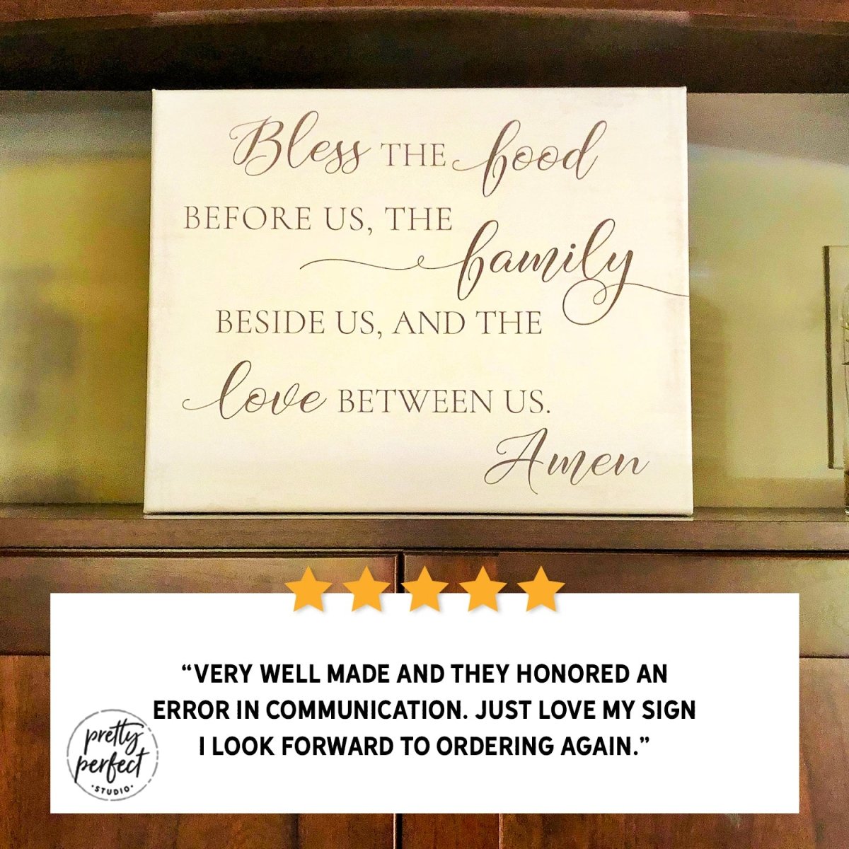 Customer product review for bless the food before us sign by Pretty Perfect Studio