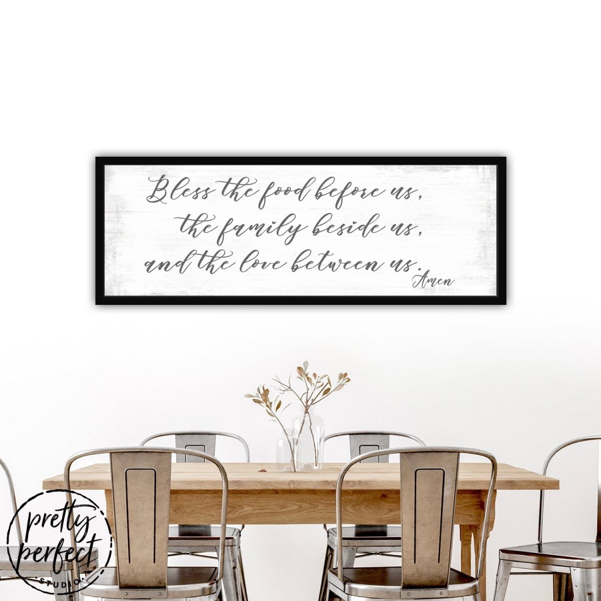 Bless the Food Before Us Canvas Wall Art Above Kitchen Table - Pretty Perfect Studio