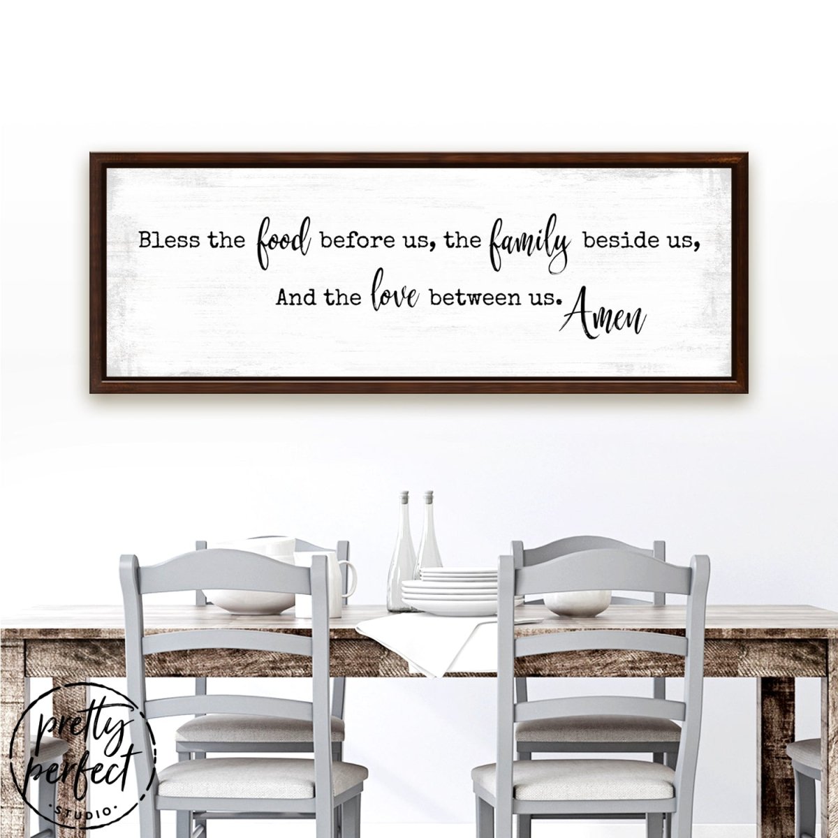 Bless the Food Before Us Dining Room Canvas Sign Above Kitchen Table - Pretty Perfect Studio