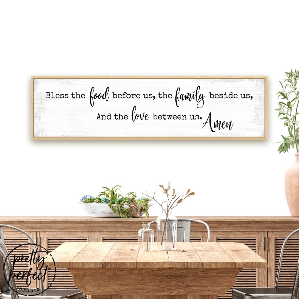 Bless the Food Before Us Dining Room Canvas Sign Above Table - Pretty Perfect Studio