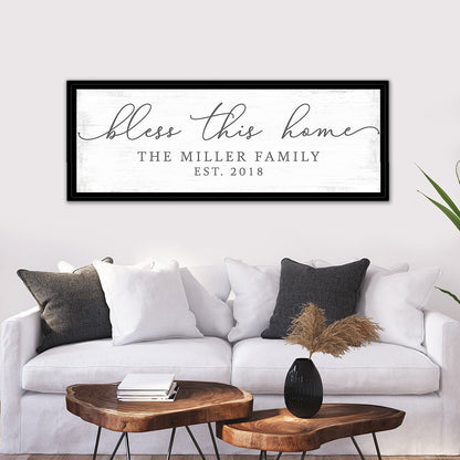 Bless This Home Quote Canvas Wall Art Above Couch - Pretty Perfect Studio