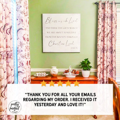 Customer product review for bless us oh lord sign by Pretty Perfect Studio