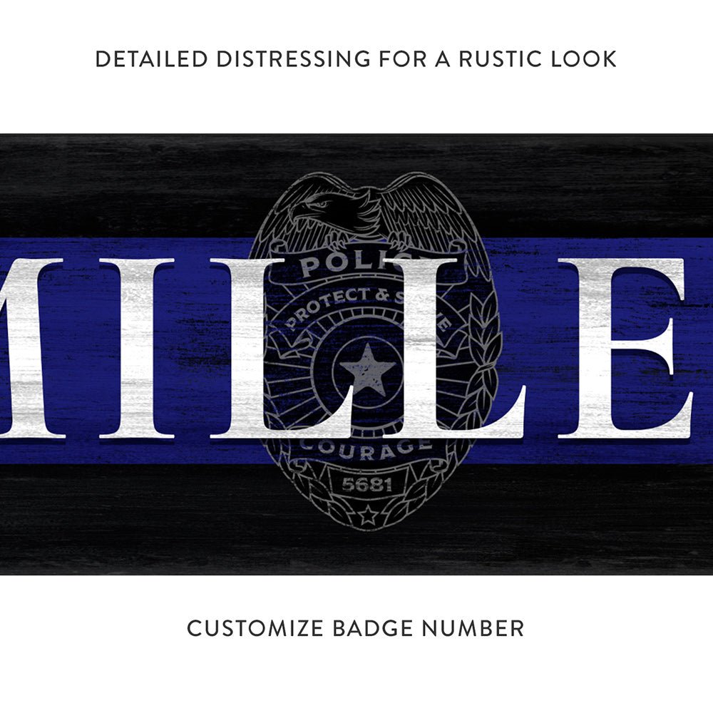 Blue Line Police Officer Sign With Distressed Rustic Look - Pretty Perfect Studio