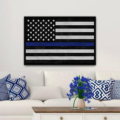 Blue Line Policer Officer Sign in Family Room Above Couch - Pretty Perfect Studio