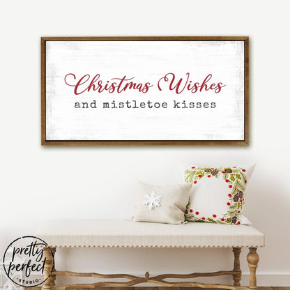 Christmas Wishes and Mistletoe Kisses Sign Above Bench in Entryway - Pretty Perfect Studio