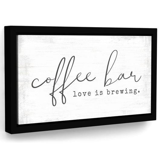 Coffee Bar Love Is Brewing Sign Above Shelf - Pretty Perfect Studio