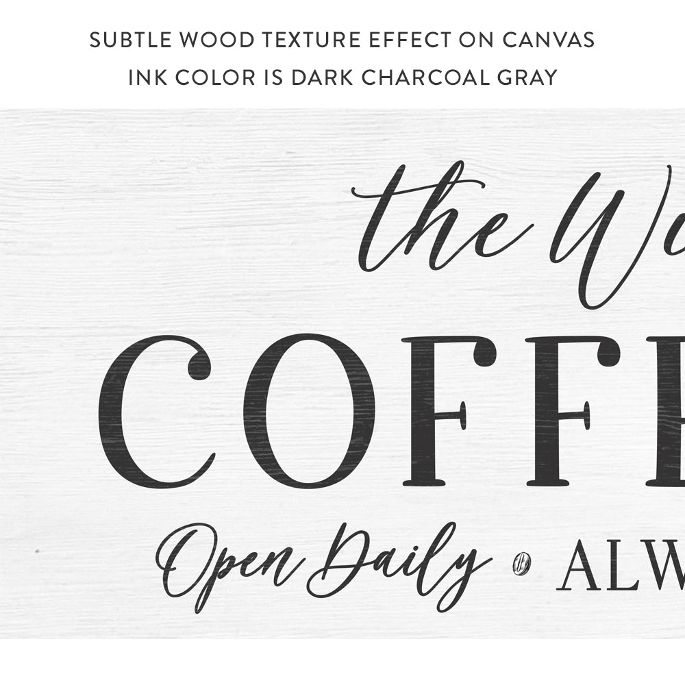 Coffee Shop Custom Sign With Subtle Wood Texture Effect on Canvas - Pretty Perfect Studio