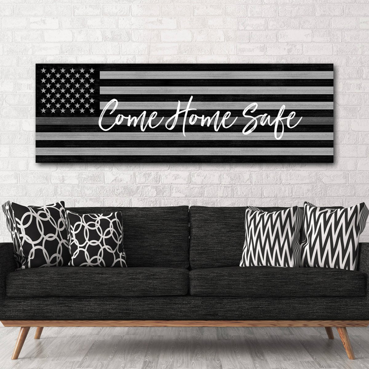 Come Home Safe Canvas Sign Above Couch - Pretty Perfect Studio