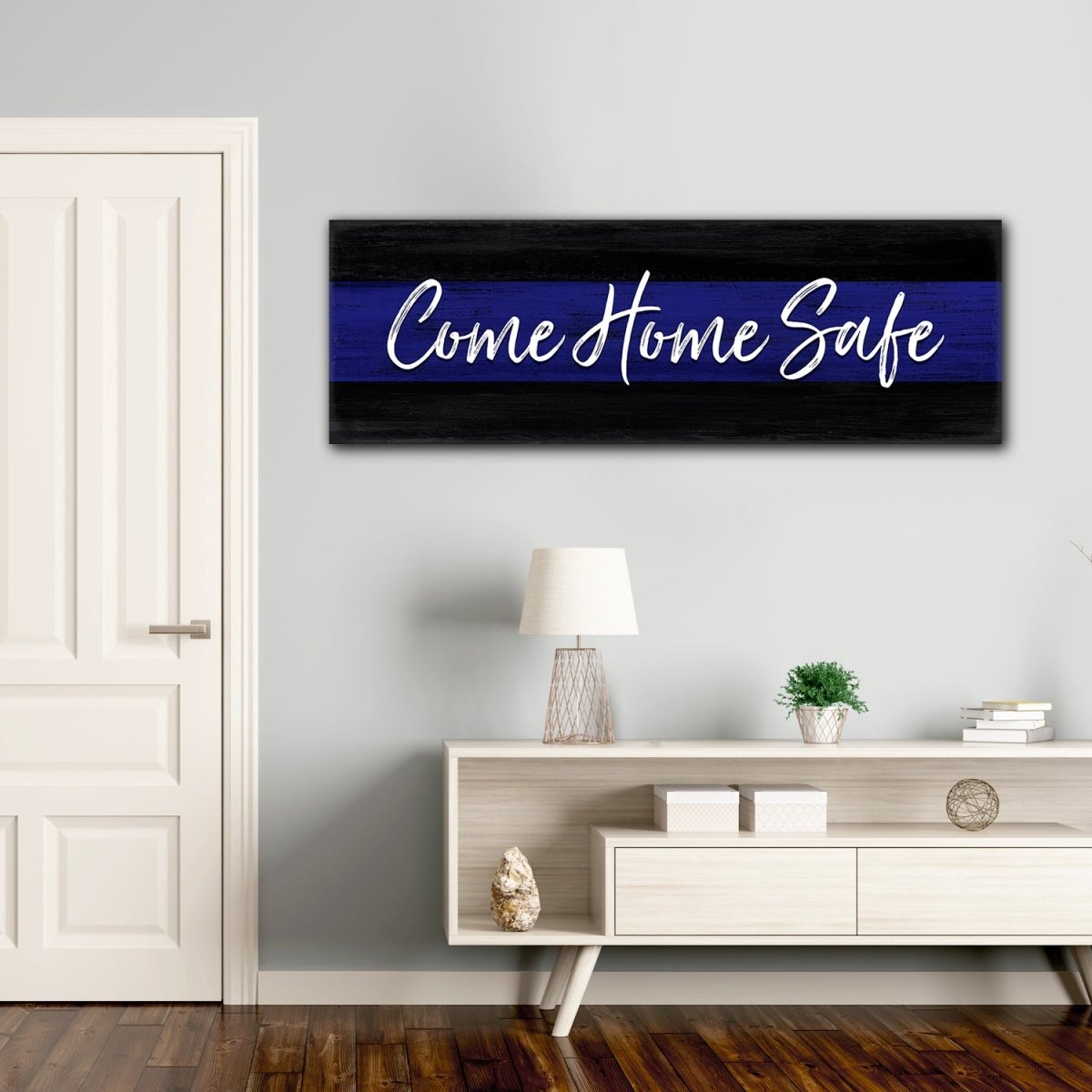 Come Home Safe Canvas Sign for Police Officer Above Table - Pretty Perfect Studio