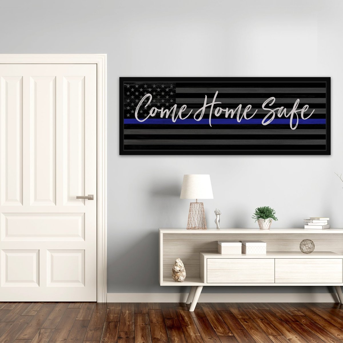 Come Home Safe Canvas Art Sign for Police Officer Above Shelf - Pretty Perfect Studio