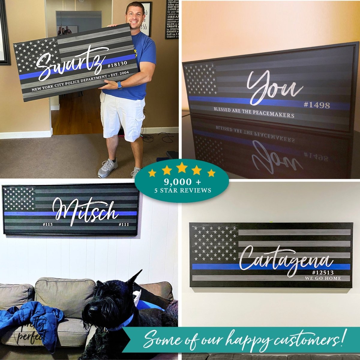 Customer product review for custom blue line police officer wall art by Pretty Perfect Studio