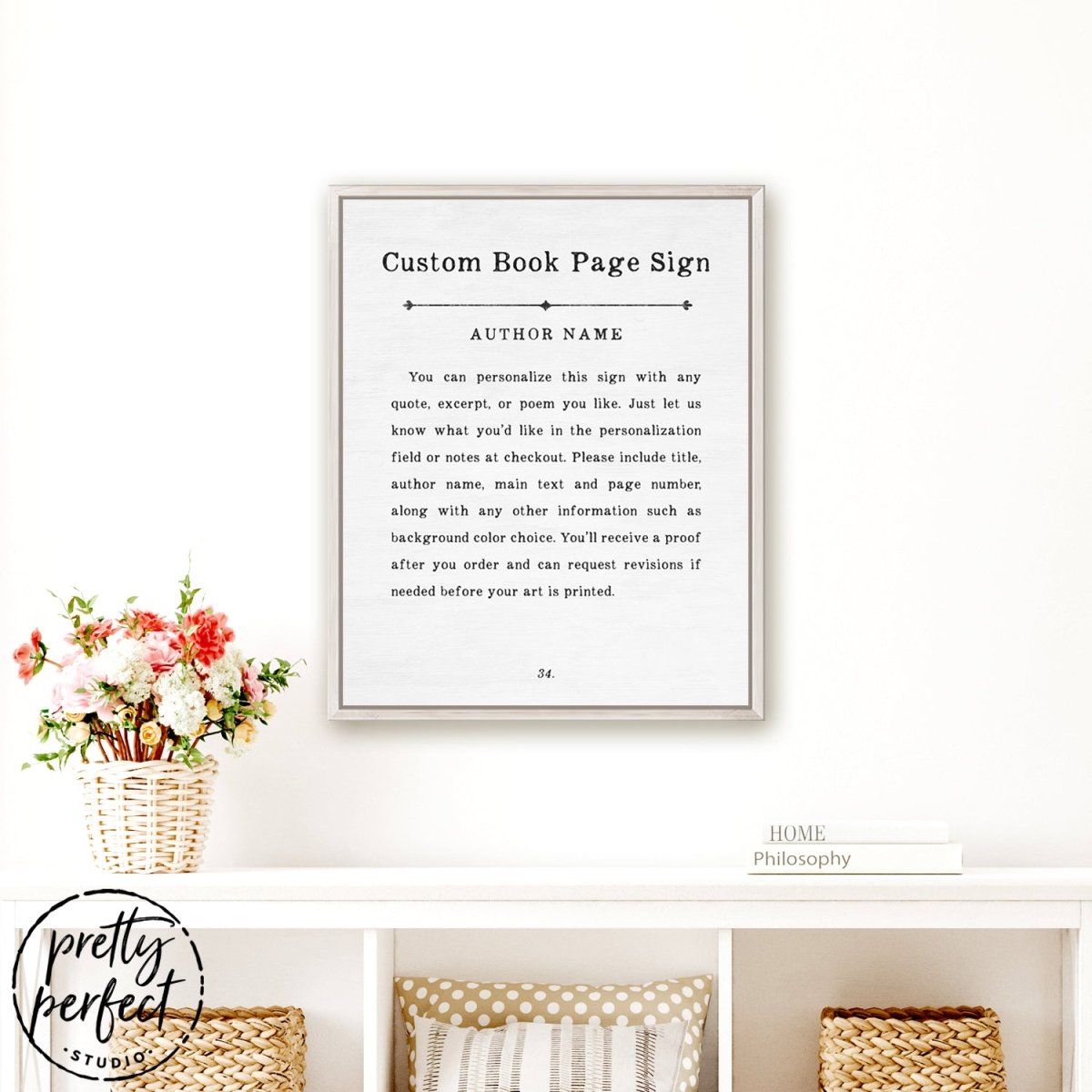 Custom Book Page Sign Above Shelf - Pretty Perfect Studio