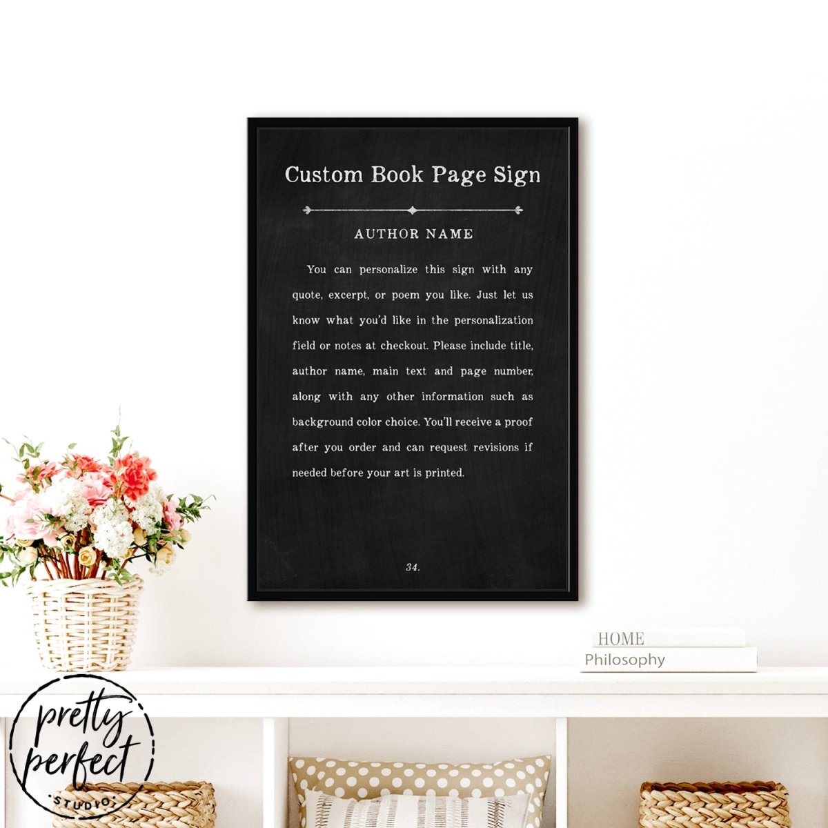 Custom Book Page Sign Above Shelf - Pretty Perfect Studio