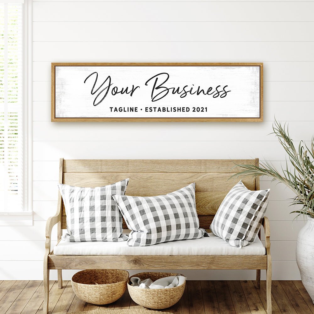 Custom Business Sign With Tagline and Date in Entryway - Pretty Perfect Studio