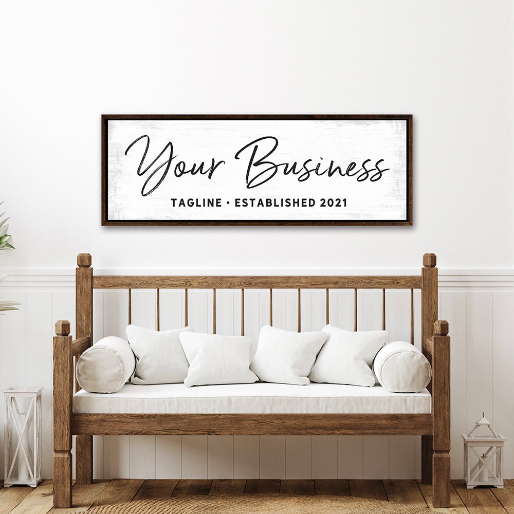 Custom Business Sign With Tagline and Date Above Bench - Pretty Perfect Studio