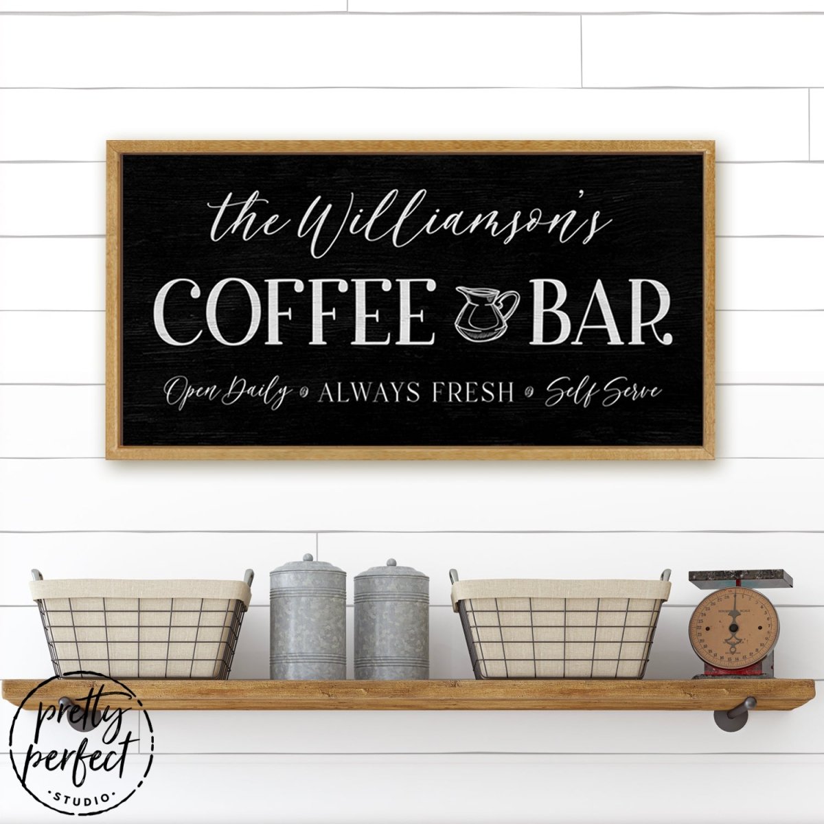 Custom Coffee Shop Sign | Family Coffee Station | Personalized Coffee Bar Sign | Last Name Coffee Sign | Coffee Signs For Kitchen Wall Art