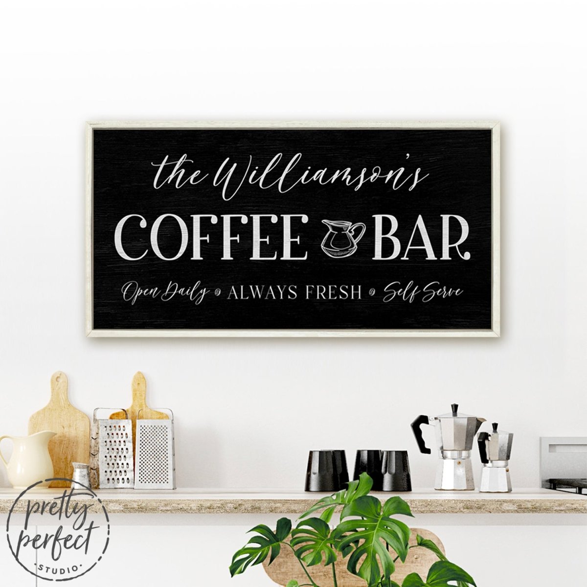 Custom Coffee Shop Sign | Family Coffee Station | Personalized Coffee Bar Sign | Last Name Coffee Sign | Coffee Signs For Kitchen Wall Art