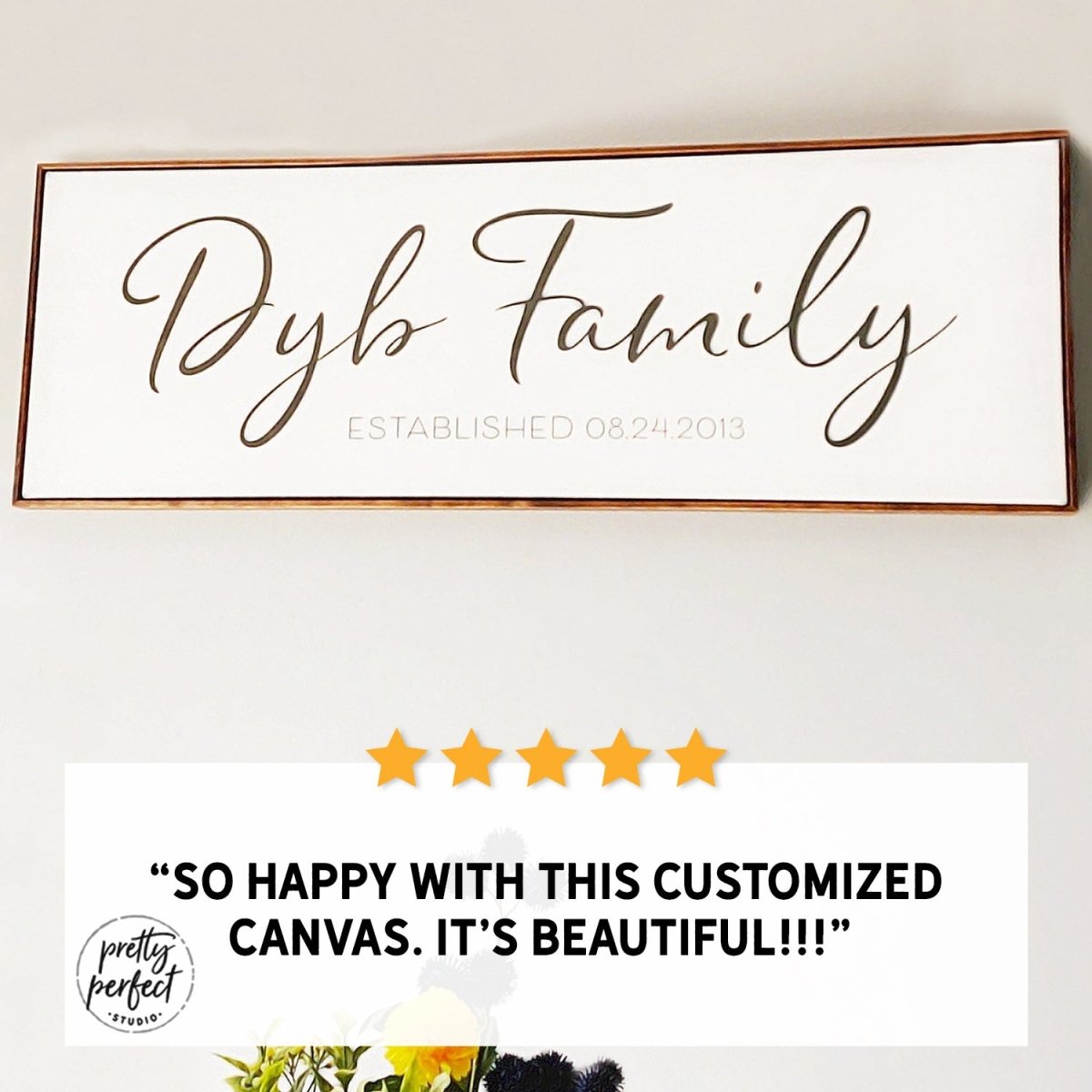 Customer product review for custom family name wall art by Pretty Perfect Studio