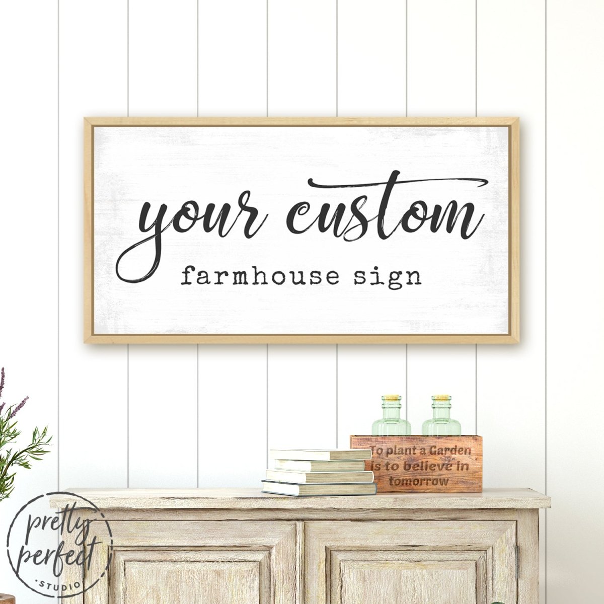 Custom Farmhouse Personalized Sign in Entryway Above Desk - Pretty Perfect Studio