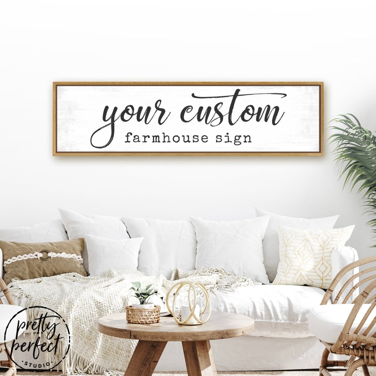 Custom Farmhouse Personalized Sign Above Couch in Living Room - Pretty Perfect Studio