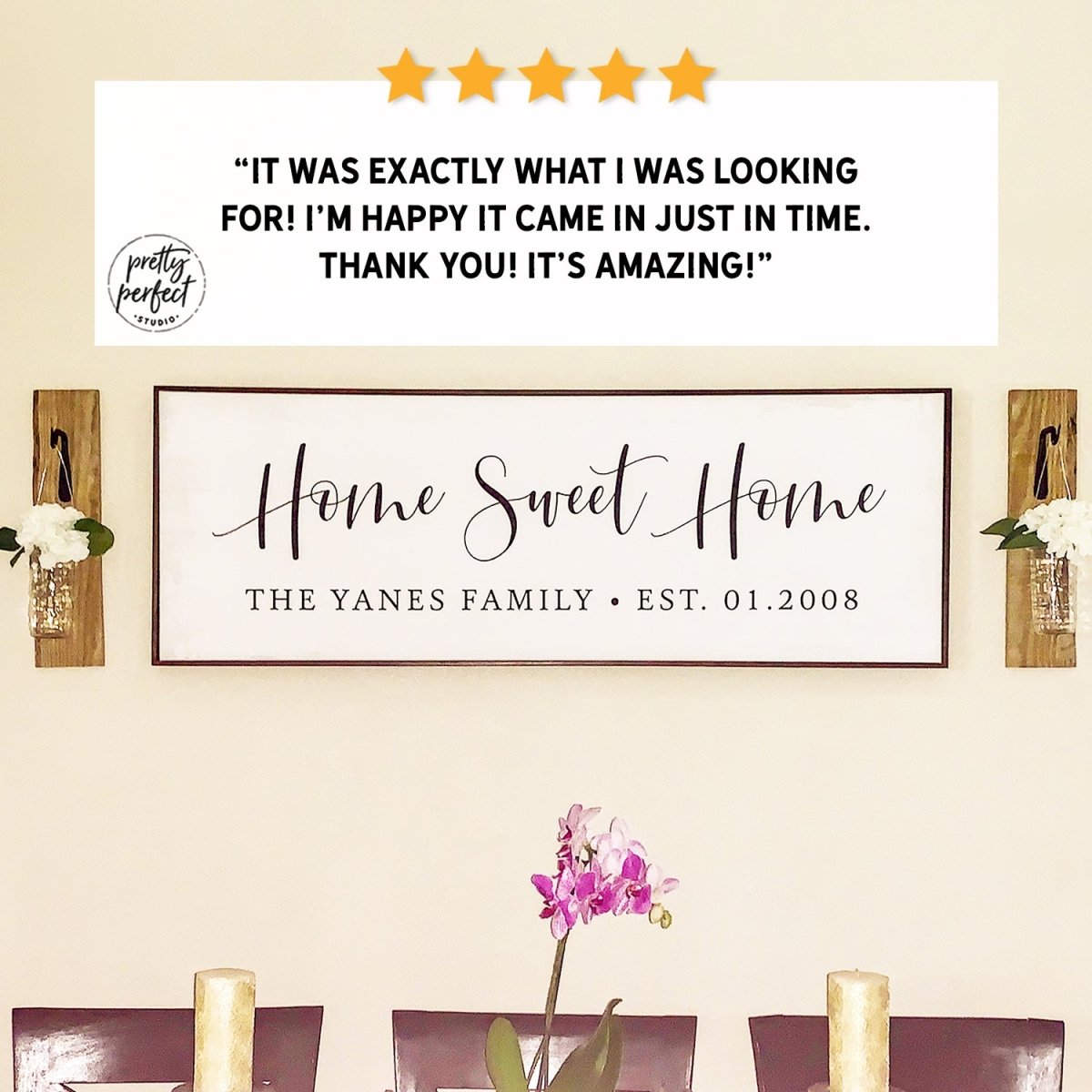 Customer product review for personalized farmhouse sign by Pretty Perfect Studio