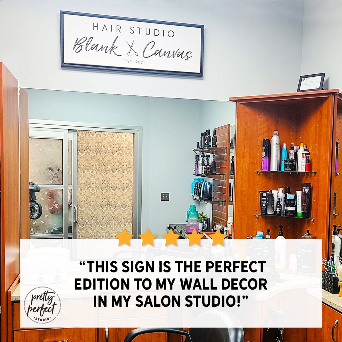 Customer product review for personalized hair salon sign by Pretty Perfect Studio
