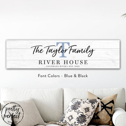 Custom lake house sign with warm tones and rustic styling for cabin or lake home decor