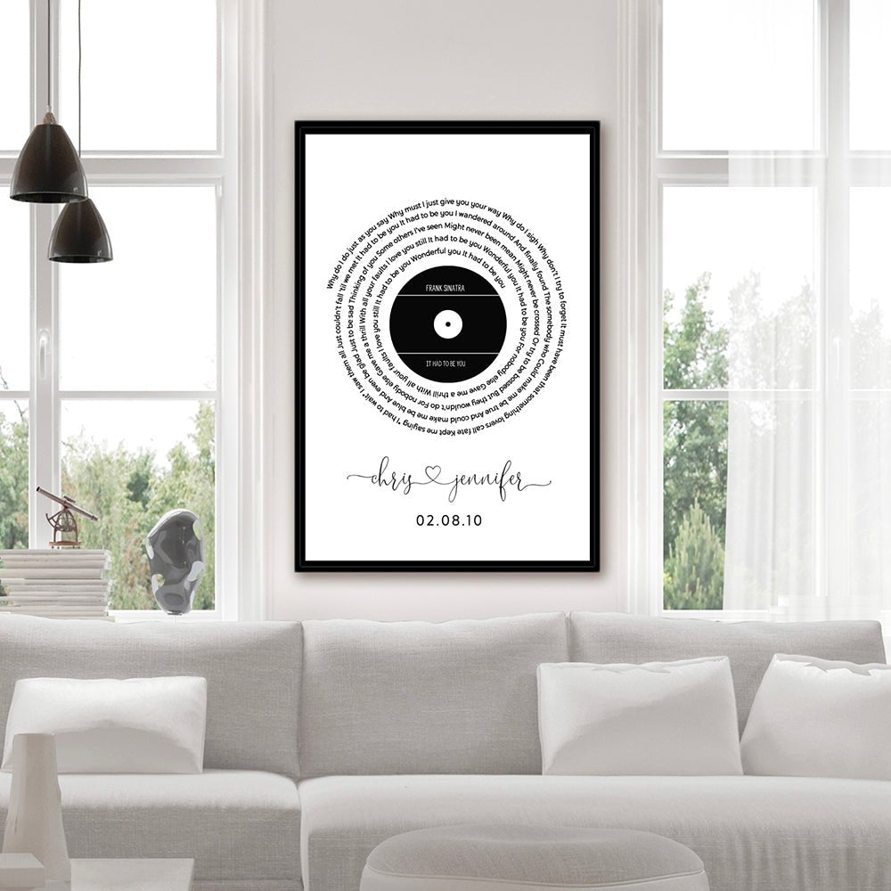 Vinyl Record Song Lyrics Print Wall Art Above Couch - Pretty Perfect Studio