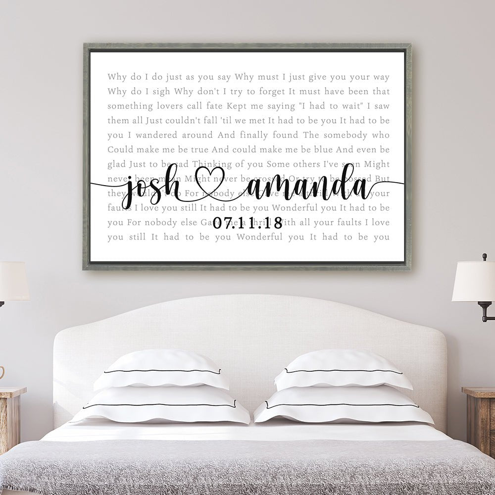 Custom Song Lyrics Print Wall Art Above Bed - Pretty Perfect Studio