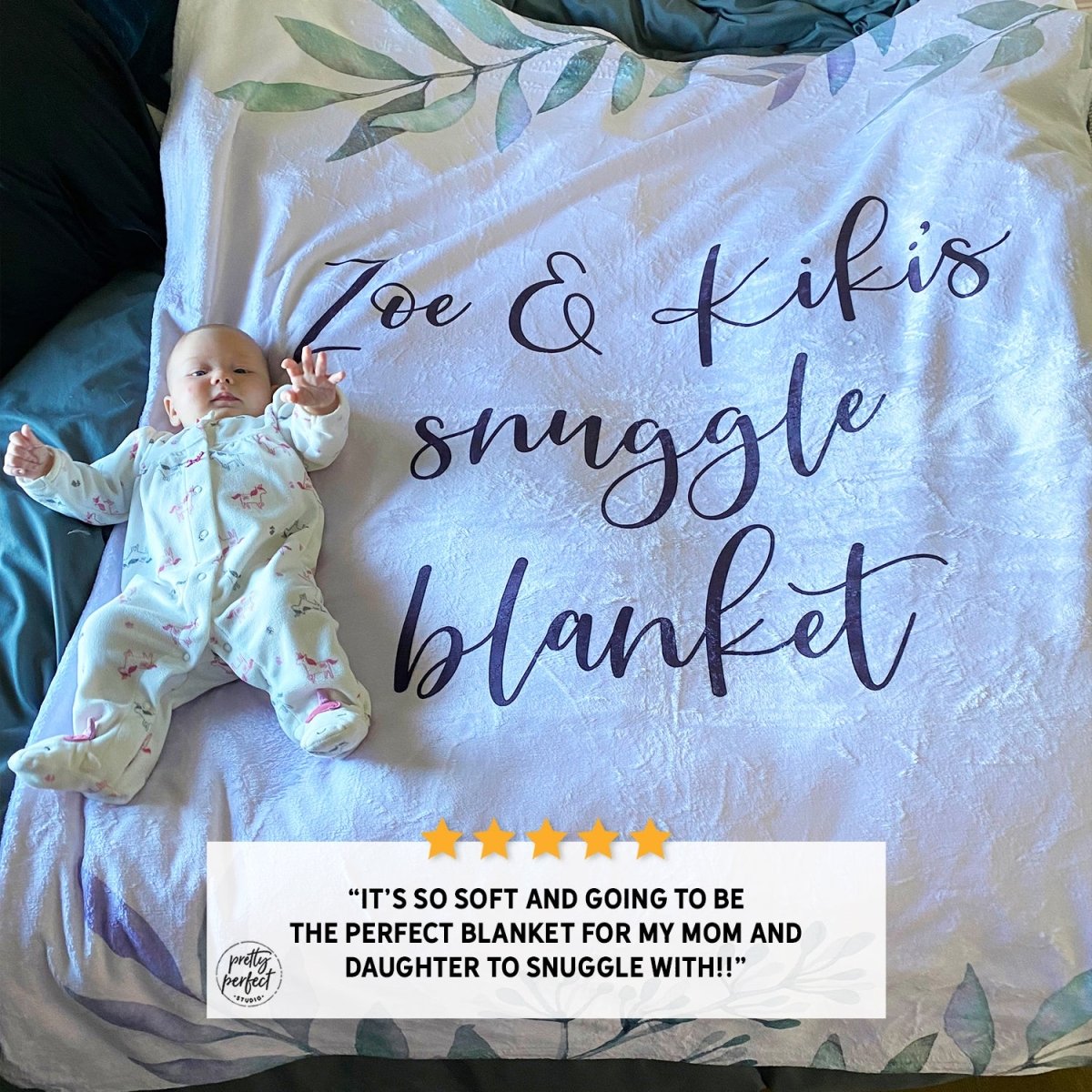Customer product review for Custom Text Blankets Personalized Fleece Throw Blankets for Kids and Adults with Company Logos, Names, or Family & Friends Pictures by Pretty Perfect Studio