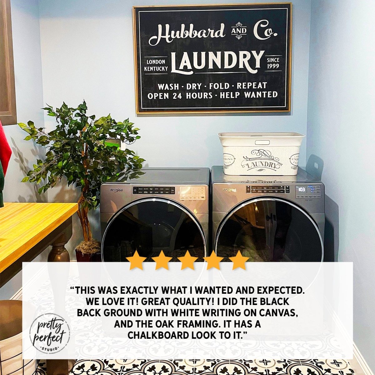 Customer product review for personalized laundry room sign by Pretty Perfect Studio