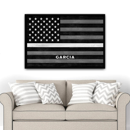 EMS Flag Sign Personalized With Name in Living Room - Pretty Perfect Studio
