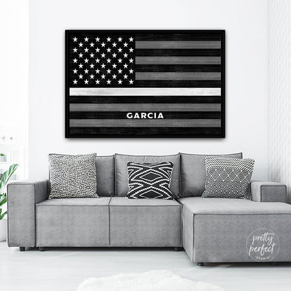 EMS Flag Sign Personalized With Name Above Couch - Pretty Perfect Studio