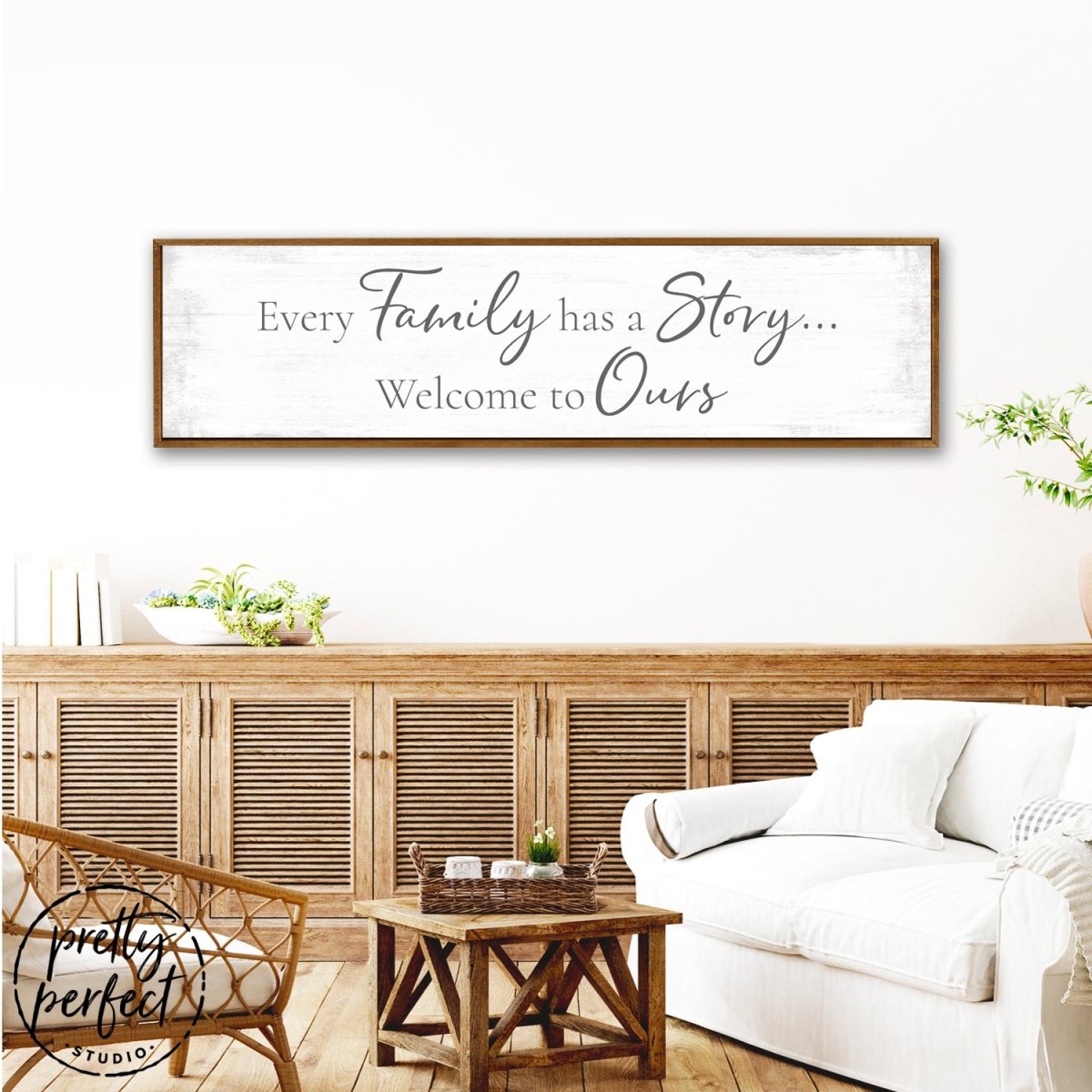 Every Family Has a Story Sign Above Entryway Table - Pretty Perfect Studio