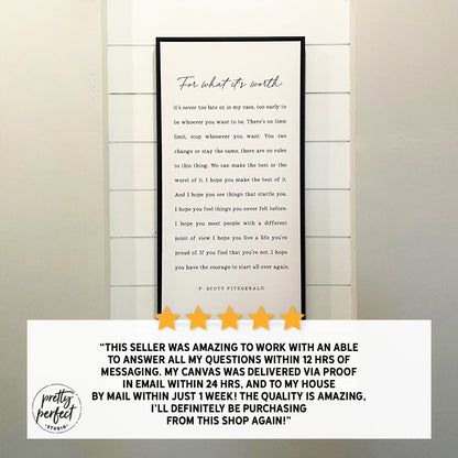 Customer product review for for what it's worth f scott fitzgerald wall art by Pretty Perfect Studio