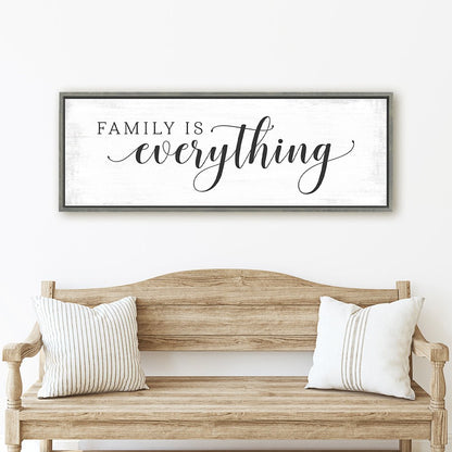 Family Is Everything Canvas Sign Above Bench in Entryway - Pretty Perfect Studio