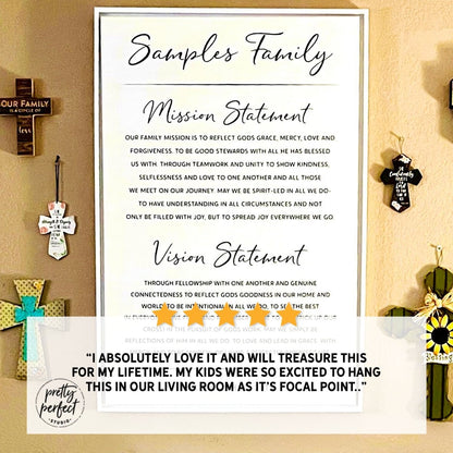 Customer product review for custom family mission statement wall art by Pretty Perfect Studio