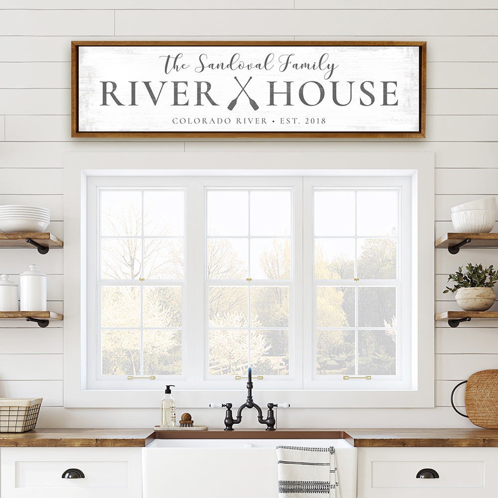 Custom River House Sign Above Window in Kitchen - Pretty Perfect Studio