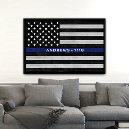 Flag Sign Personalized With Police Officer Name Above Couch - Pretty Perfect Studio