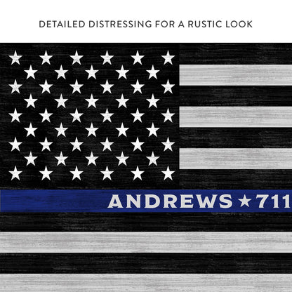 Flag Sign Personalized With Police Officer Name With Distressed Rustic Look - Pretty Perfect Studio