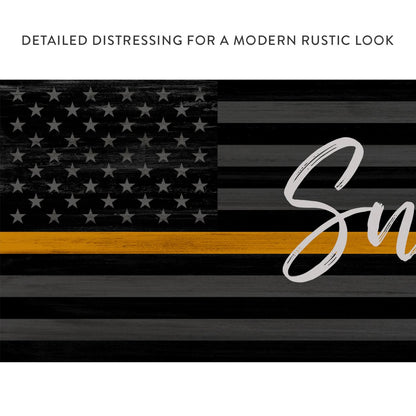 Flag Sign With Thin Gold Line For 911 Dispatchers & Tow Truck Drivers With Distressed Modern Look - Pretty Perfect Studio