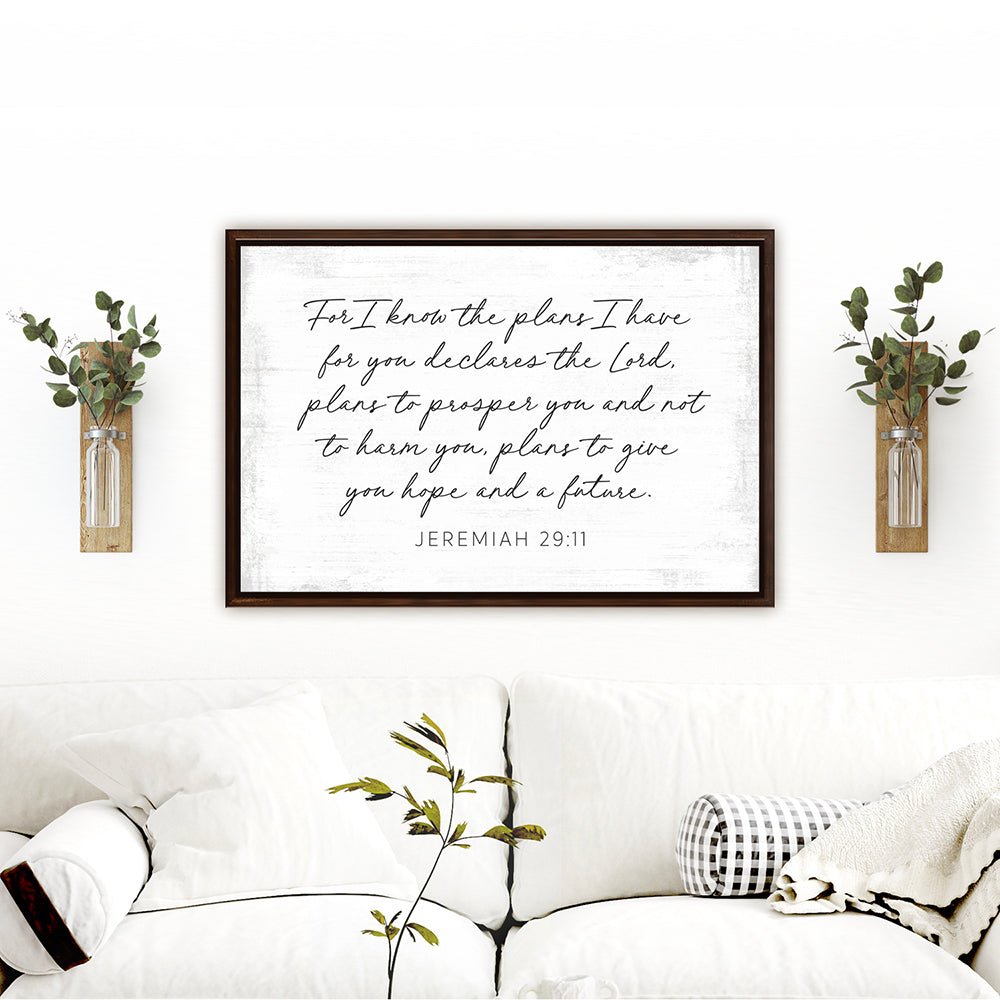 For I Know The Plans I Have For You Sign Hanging on Wall Above Couch - Pretty Perfect Studio