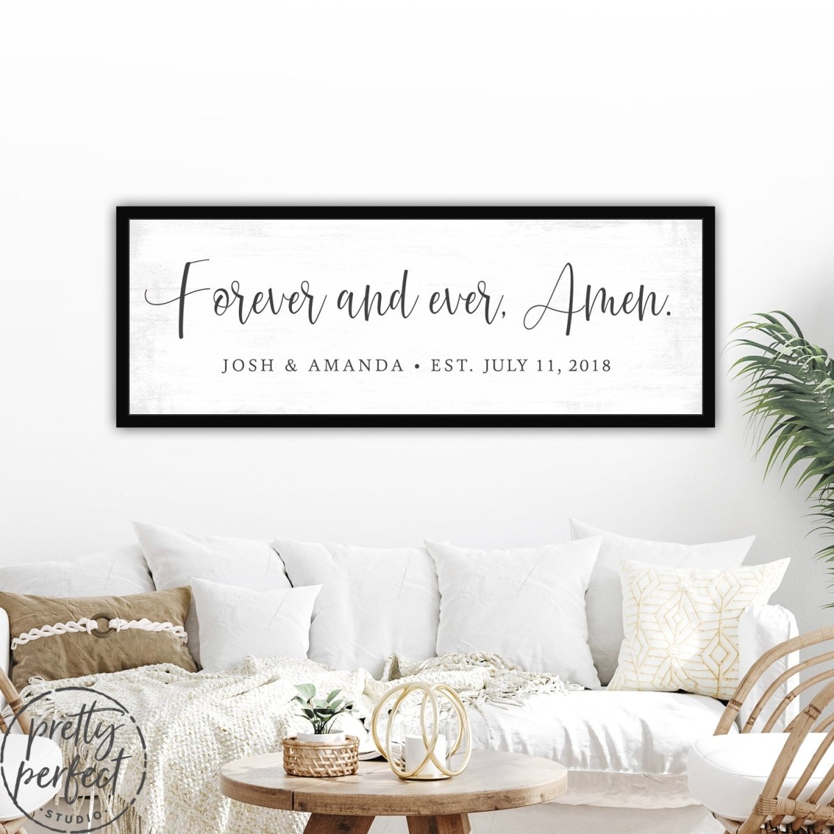 Forever And Ever Amen Personalized Canvas Wall Art Above Couch - Pretty Perfect Studio