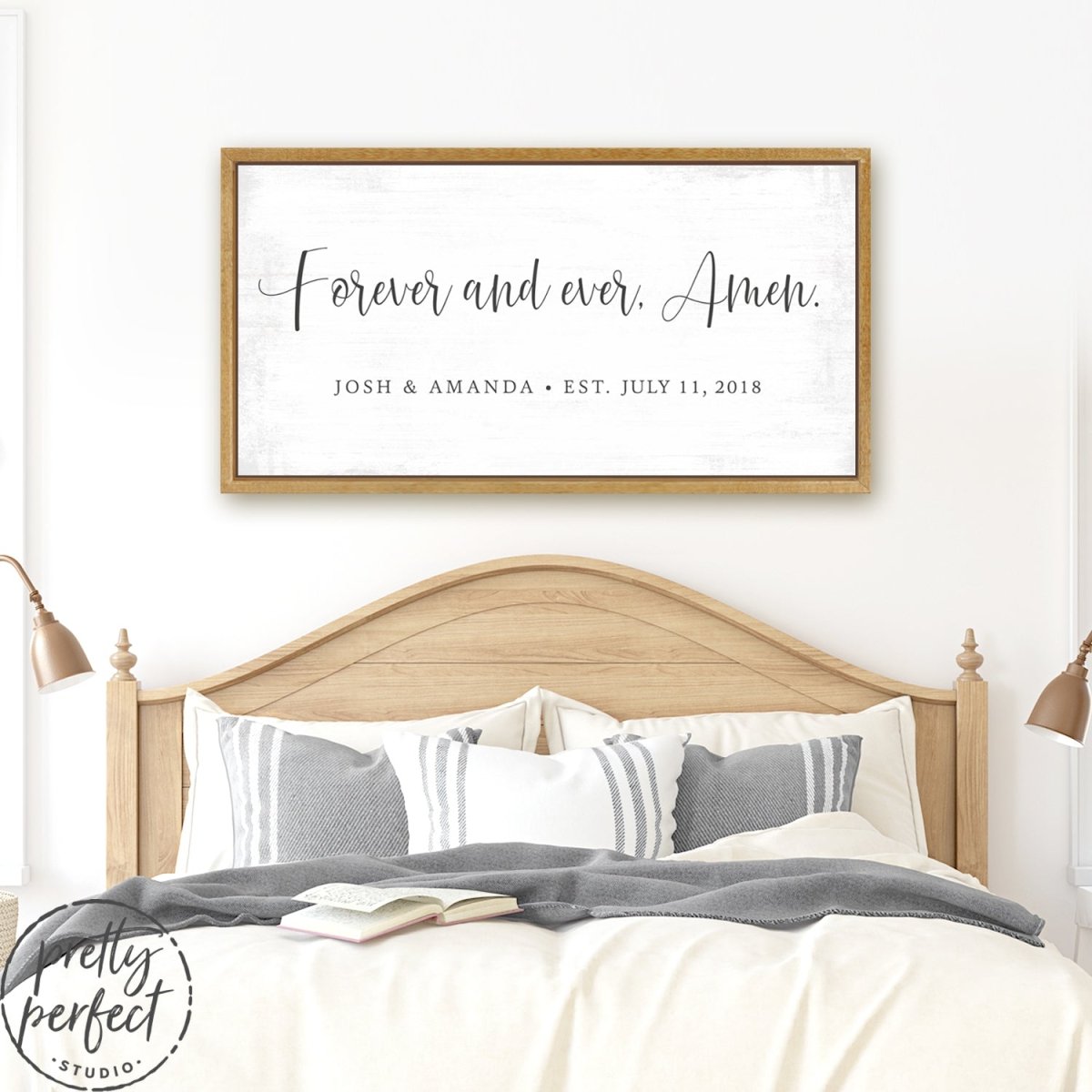Forever And Ever Amen Personalized Canvas Wall Art Above Bed - Pretty Perfect Studio