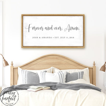 Forever And Ever Amen Personalized Canvas Wall Art Above Bed - Pretty Perfect Studio