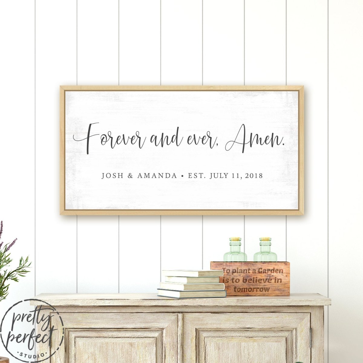 Forever And Ever Amen Personalized Canvas Wall Art Above Dresser - Pretty Perfect Studio
