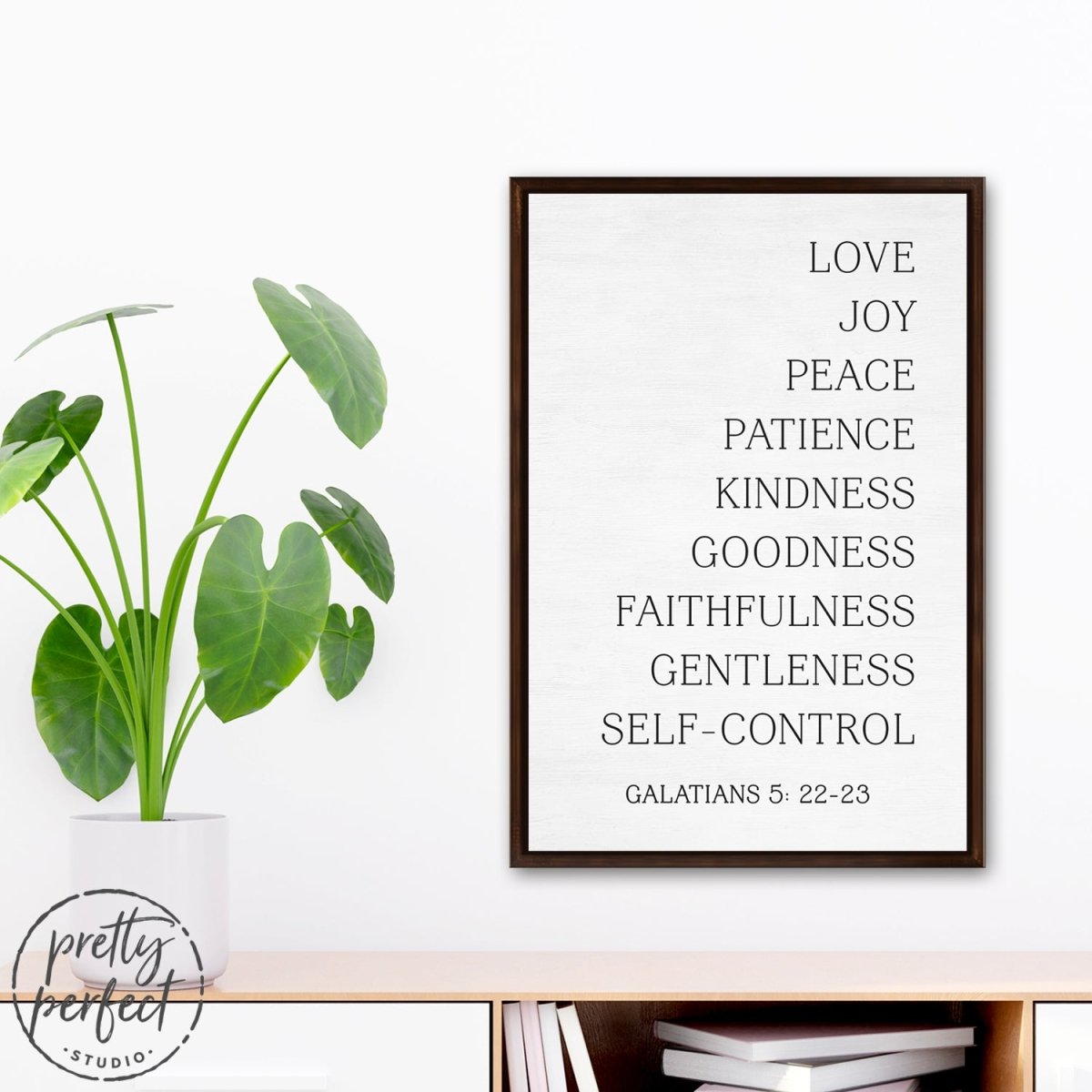 Fruit Of The Spirit Wall Canvas Sign Sitting On Shelf - Pretty Perfect Studio