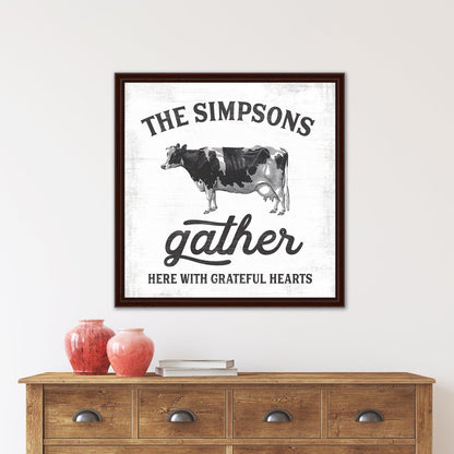 Gather Here With Grateful Hearts Family Name Sign Above Dresser - Pretty Perfect Studio